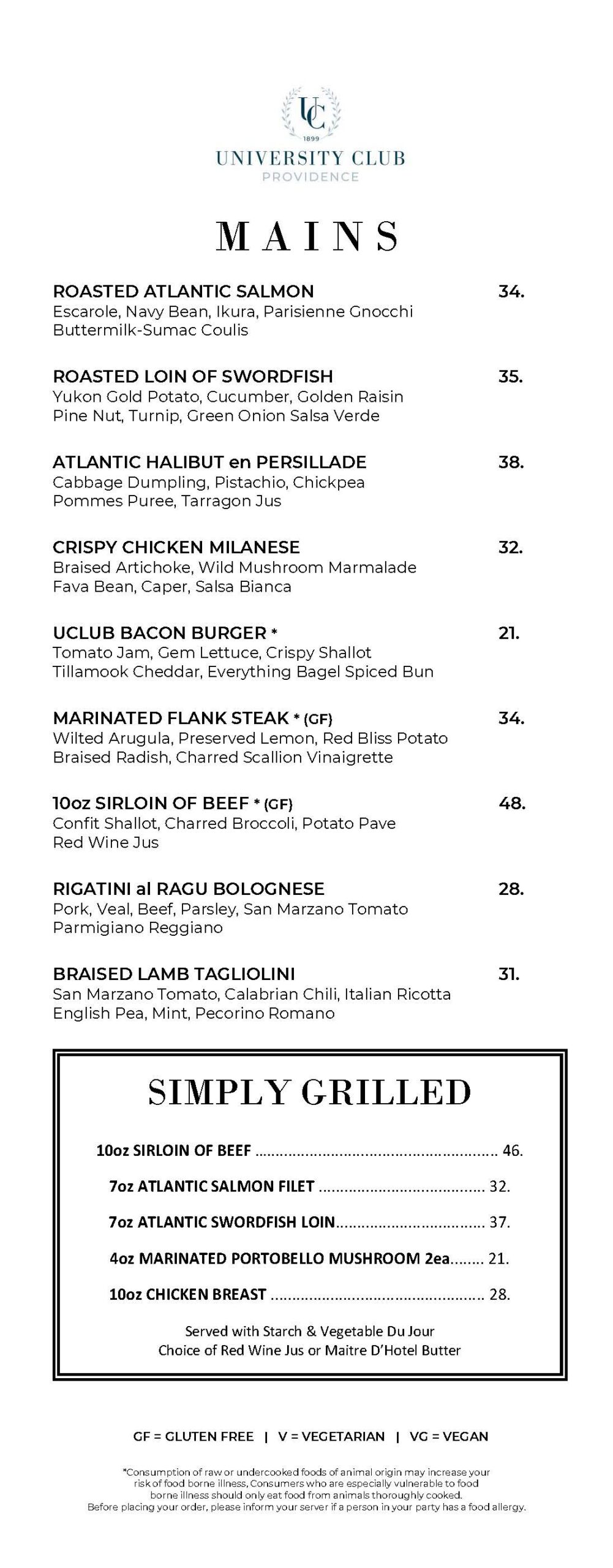 University Club dinner menu, June 24, 2026, page 3