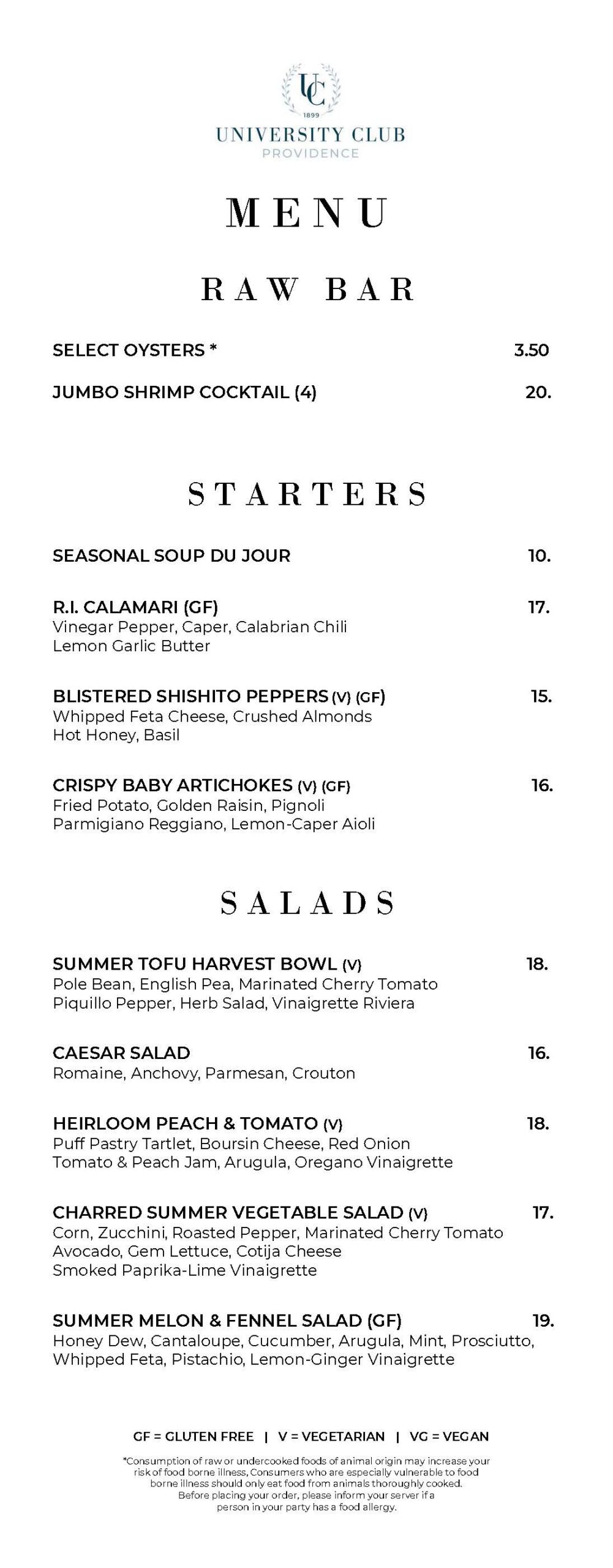 Second Page of University Club September Dinner Menu 2026