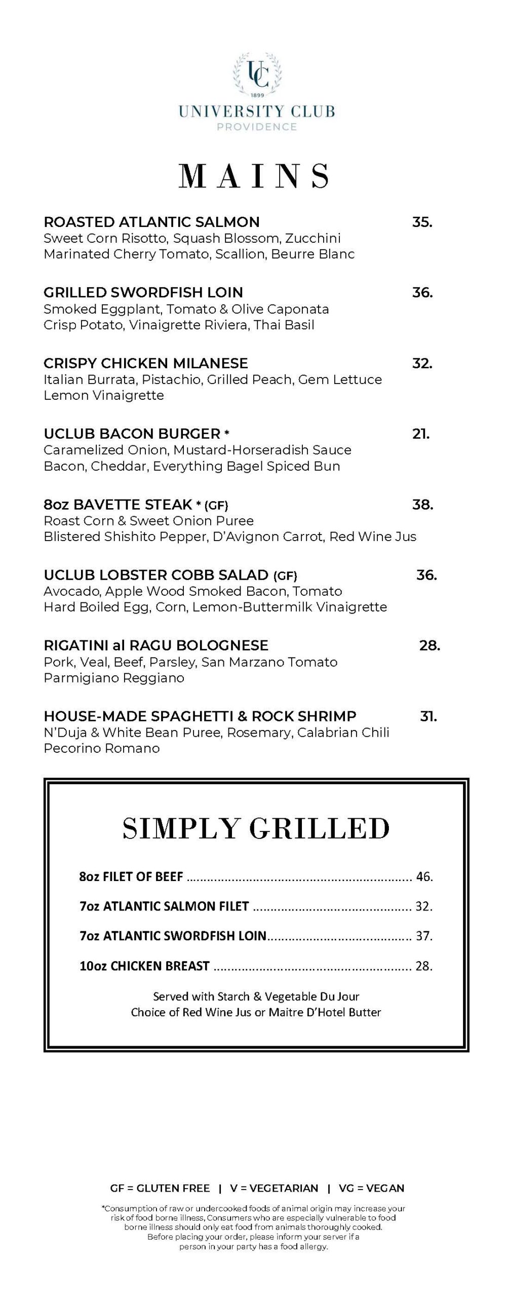 Third Page of University Club September Dinner Menu 2026