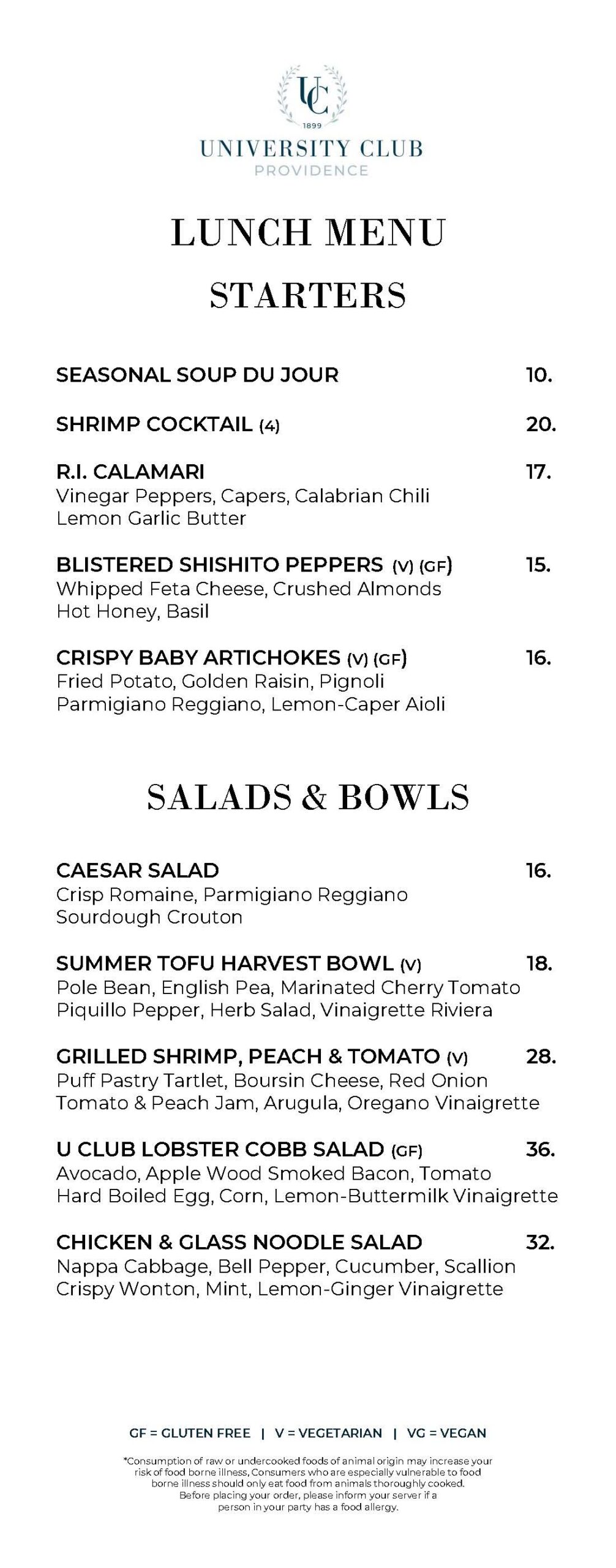 First Page of University Club September Lunch Menu 2026